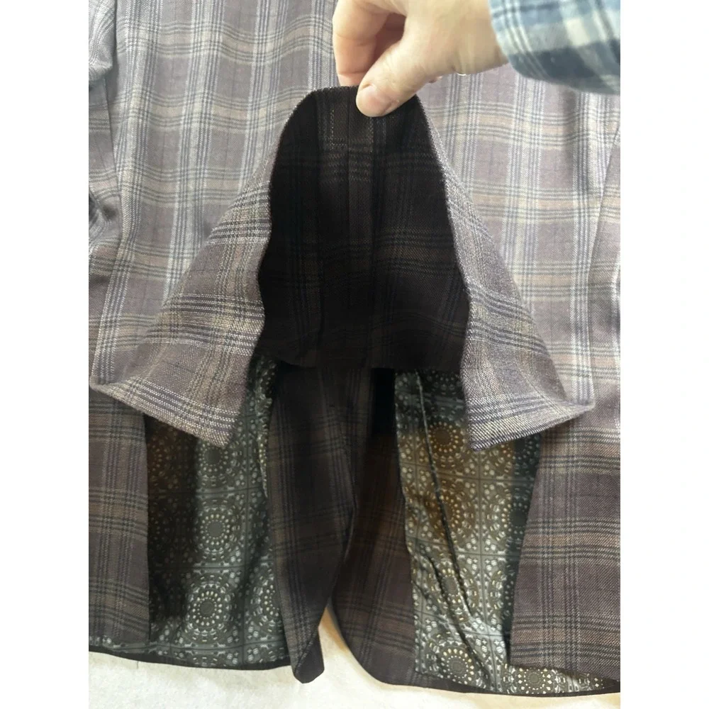 Tallia Mens 46R Plaid Sport Coat Wool Jacket  Brown 2 Button Notch Lapel - Picture 16 of 16